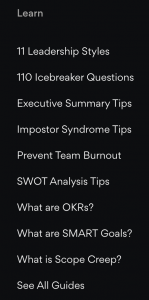 Example of a revamped menu structure
